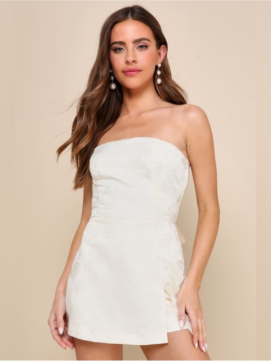 Lulus Dresses & Skirts - Lulu's Strapless Ivory Jacquard Mini Dress with Shorts